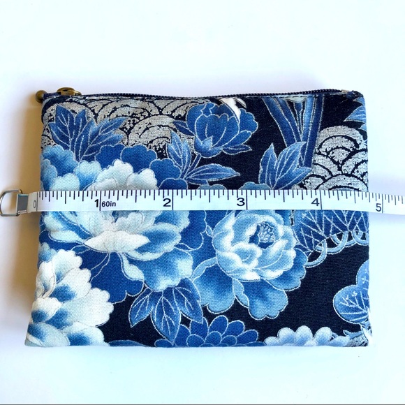 NEW Japan Japanese Asian Handmade Small Pouch Coin Purse Swan Floral Blue NWOT - Picture 6 of 11